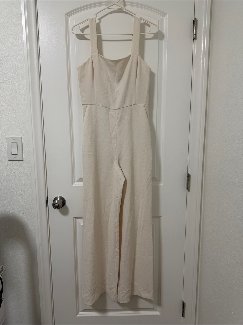 Aritzia Square-Neck Wide Leg Jumpsuit in light birch